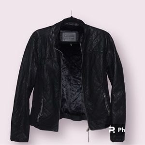 Cisono vegan leather jacket brand new faux fur blk size M